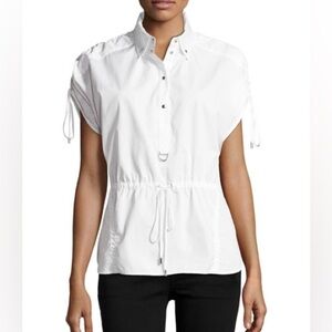 Jason Wu Gray Top Short Sleeves Drawstring Half Button Cotton White Size 4